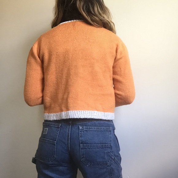Vintage Orange Cropped Mod Sweater Cardigan - Picture 3 of 5